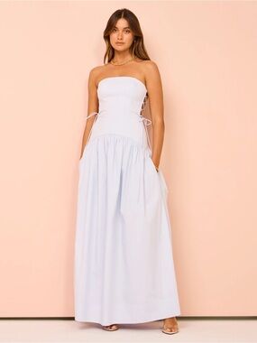 Shona Joy | Dresses | La Lune Strapless Ruched Halter Maxi Dress Iceberg  Blue | Poshmark